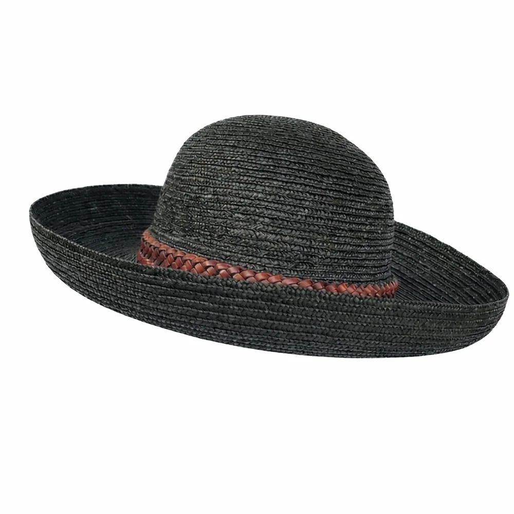 Black Rattan braided‎ leather  band hat